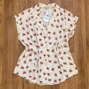 Mango Cream and Red Floral Blouse sleeveless